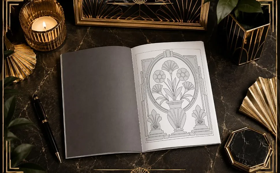 Coloriage Monochrome Art Déco : mise en scène du livre, visuel 3