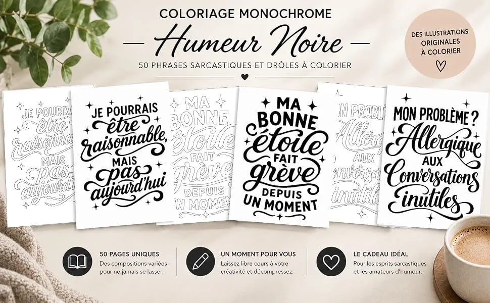 Coloriage Monochrome Humeur Noire : mise en scène du livre, visuel 2