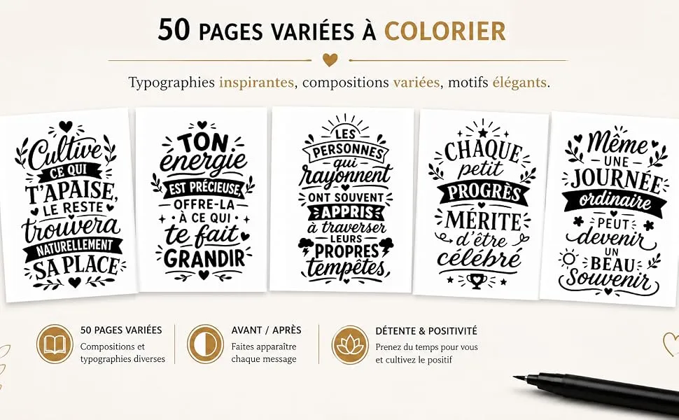 Coloriage Monochrome Positive Vibes : mise en scène du livre, visuel 2